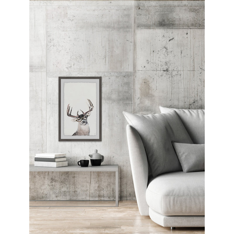 Nerdy Deer Framed Canvas Print in Gray Frame