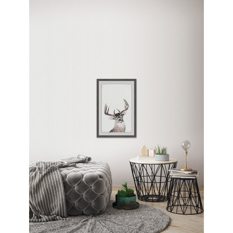 Nerdy Deer Framed Canvas Print in Gray Frame