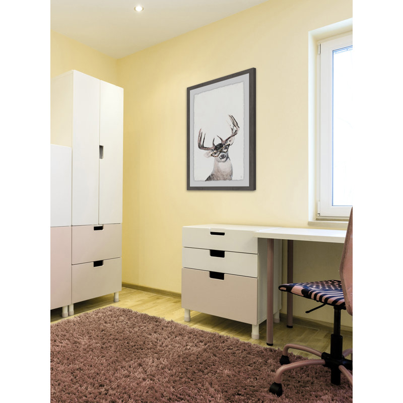 Nerdy Deer Framed Canvas Print in Gray Frame