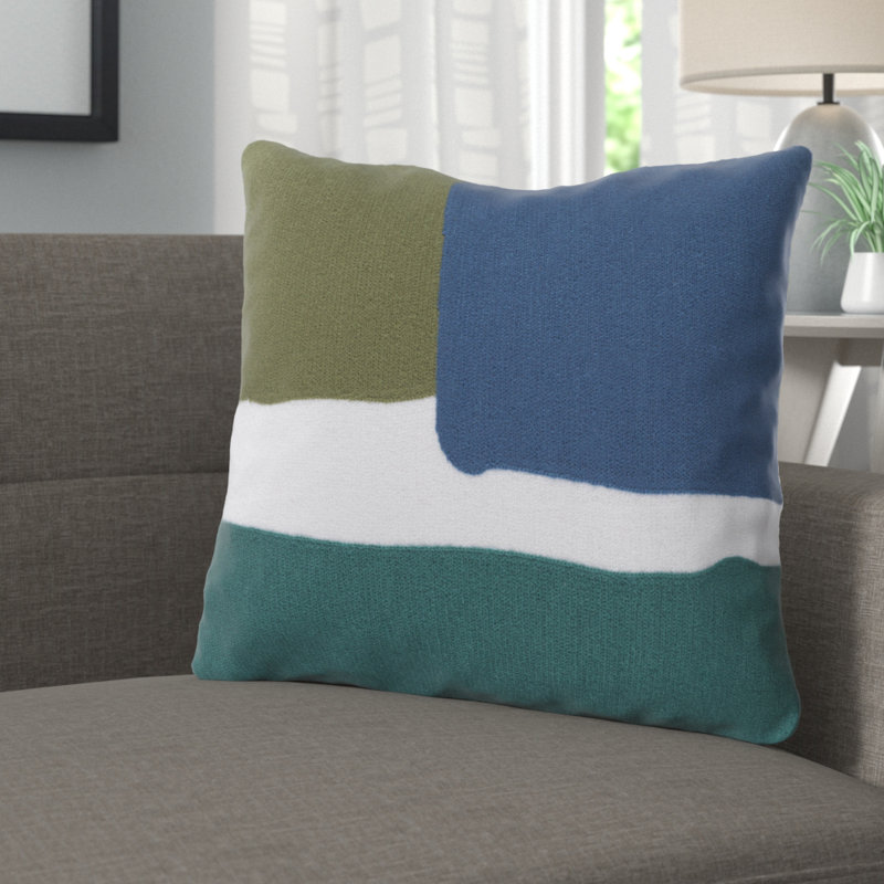 Teal and Lime Cotton Embroidered Square Pillow Cover