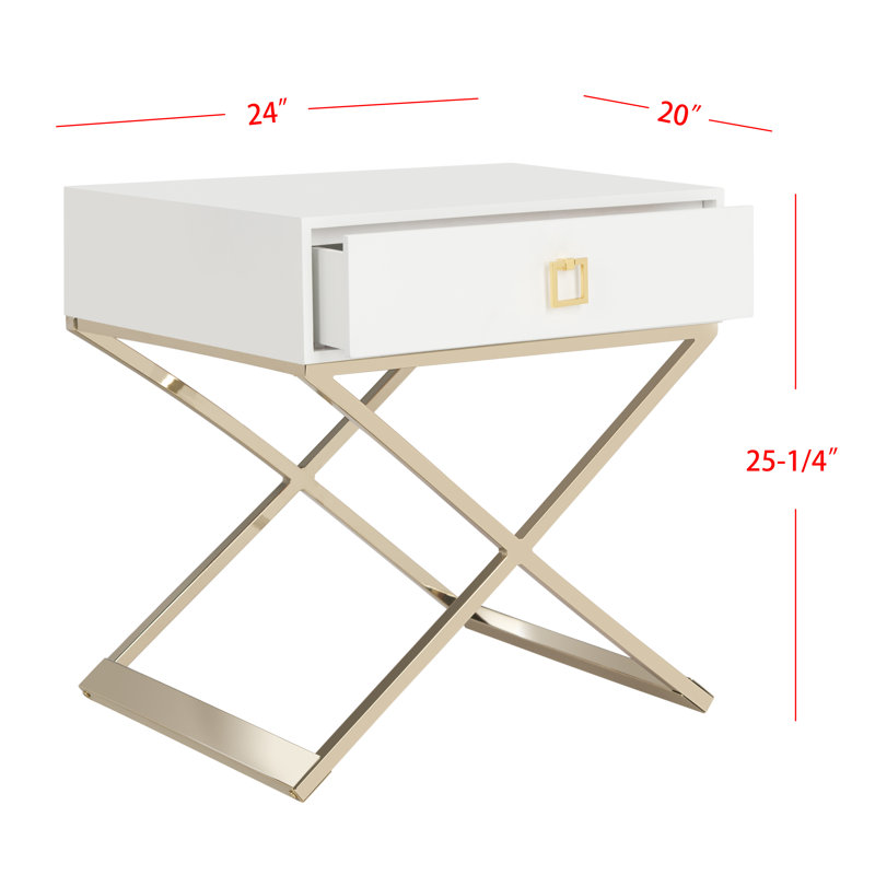 White Rectangular Wood and Metal End Table with Storage