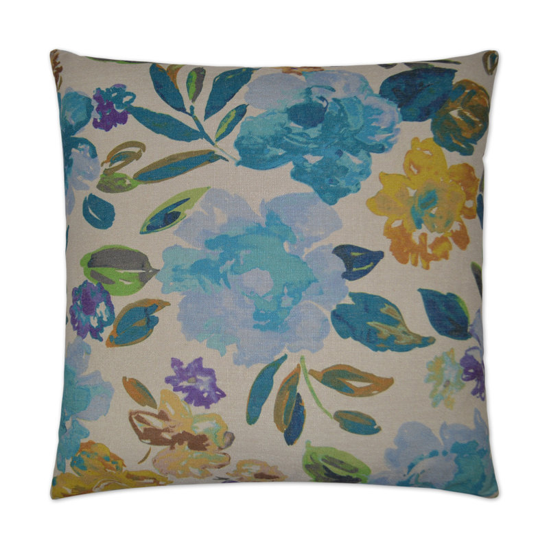 24" Square Multicolor Floral Polyester Throw Pillow