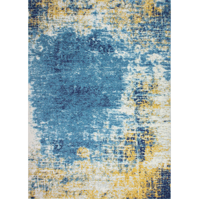 Blue and Yellow Abstract 9' x 12' Synthetic Area Rug