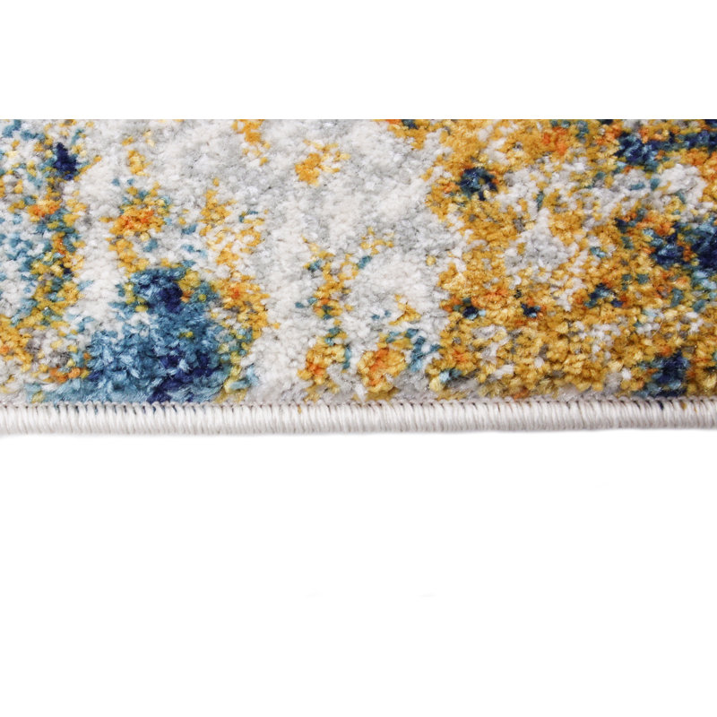 Blue and Yellow Abstract 9' x 12' Synthetic Area Rug