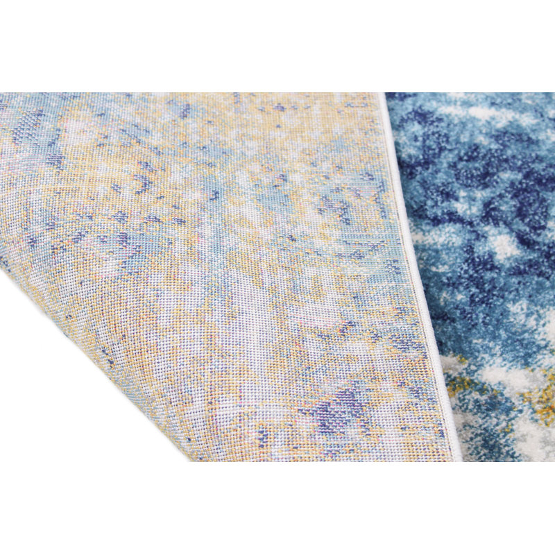 Blue and Yellow Abstract 9' x 12' Synthetic Area Rug
