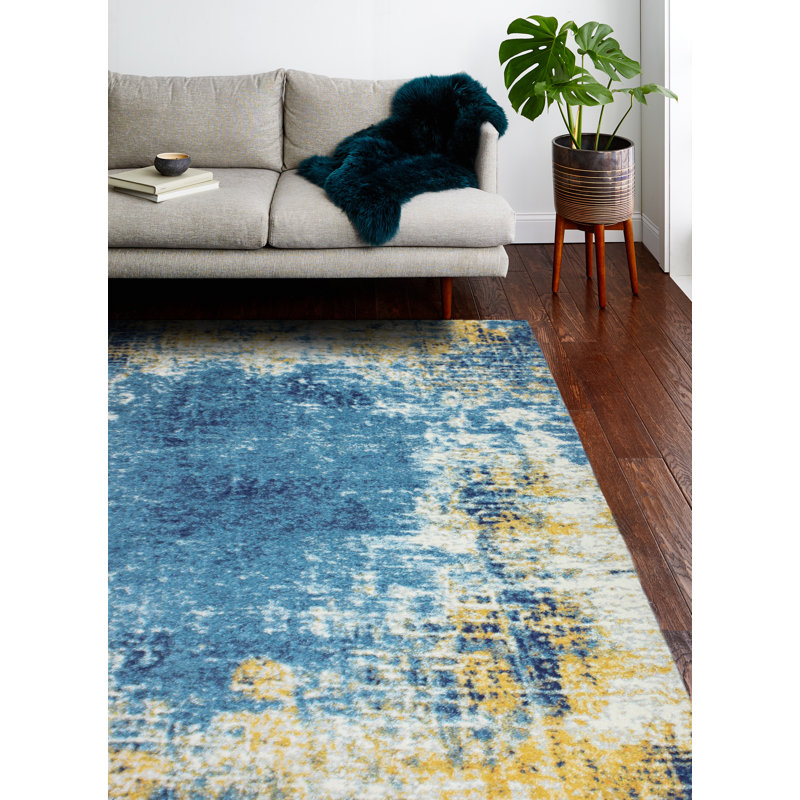 Blue and Yellow Abstract 9' x 12' Synthetic Area Rug