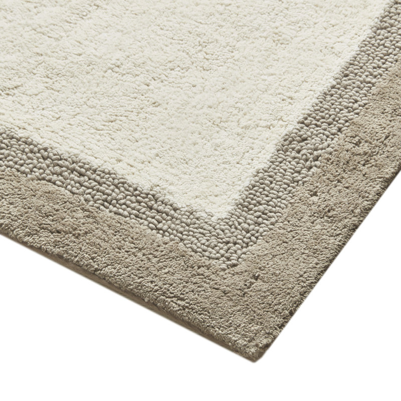 Gray and Navy Cotton Tufted Border Bath Rug
