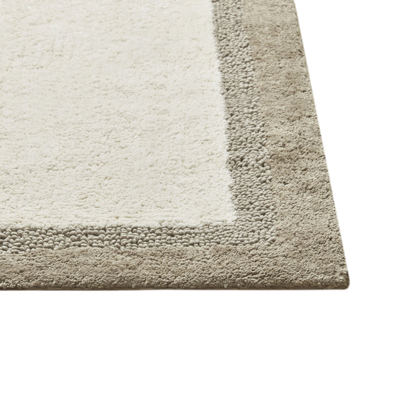 Gray and Navy Cotton Tufted Border Bath Rug