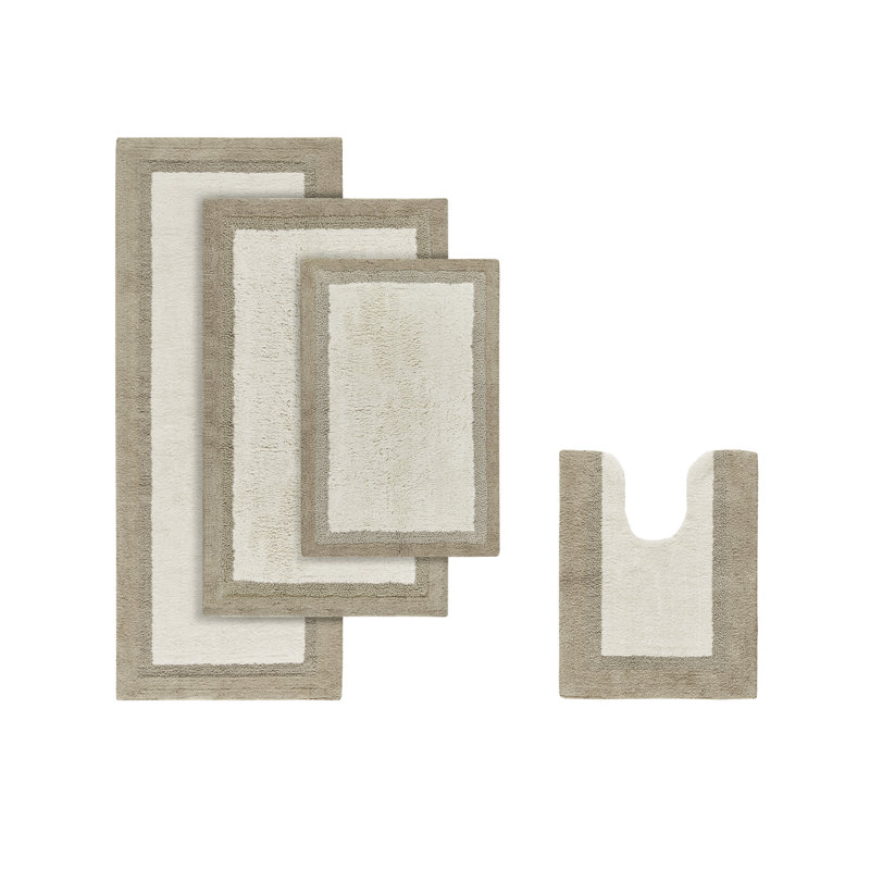 Gray and Navy Cotton Tufted Border Bath Rug