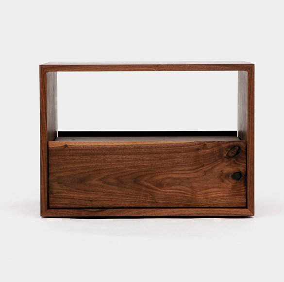 Walnut Solid Wood Nightstand with Drawer and Shelf