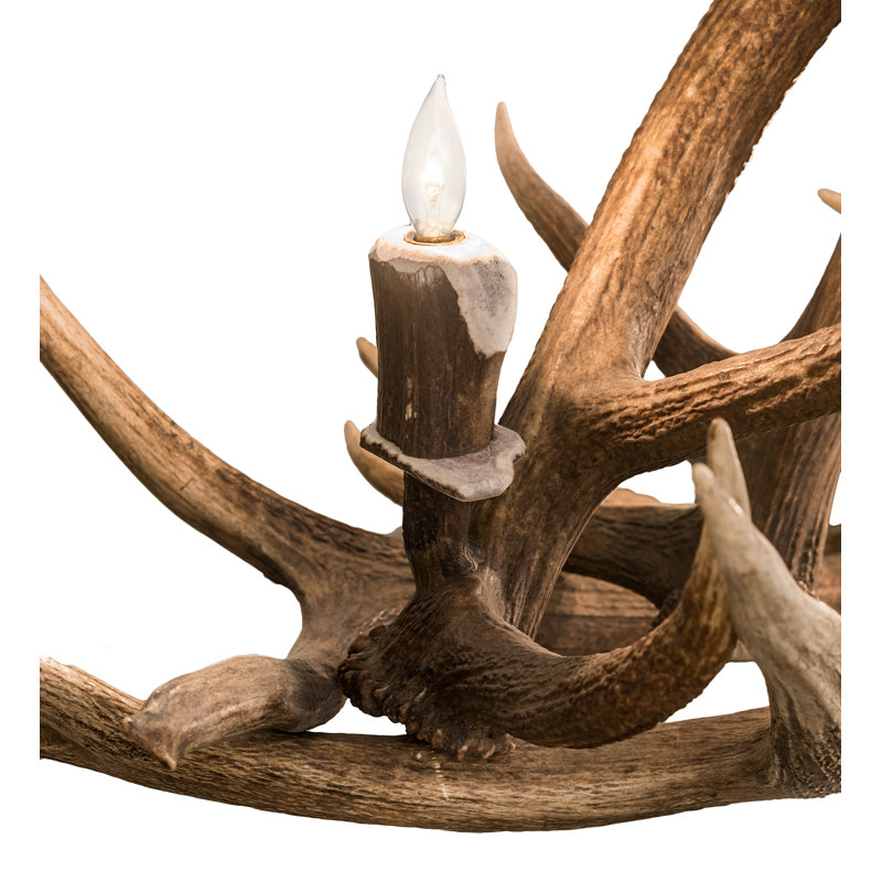 Rustic Copper 10-Light Antler Chandelier with Faux Candlelights