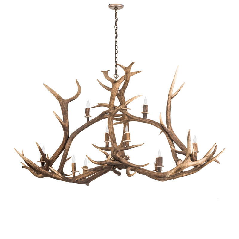 Rustic Copper 10-Light Antler Chandelier with Faux Candlelights