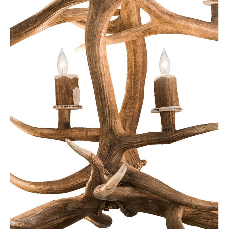 Rustic Copper 10-Light Antler Chandelier with Faux Candlelights
