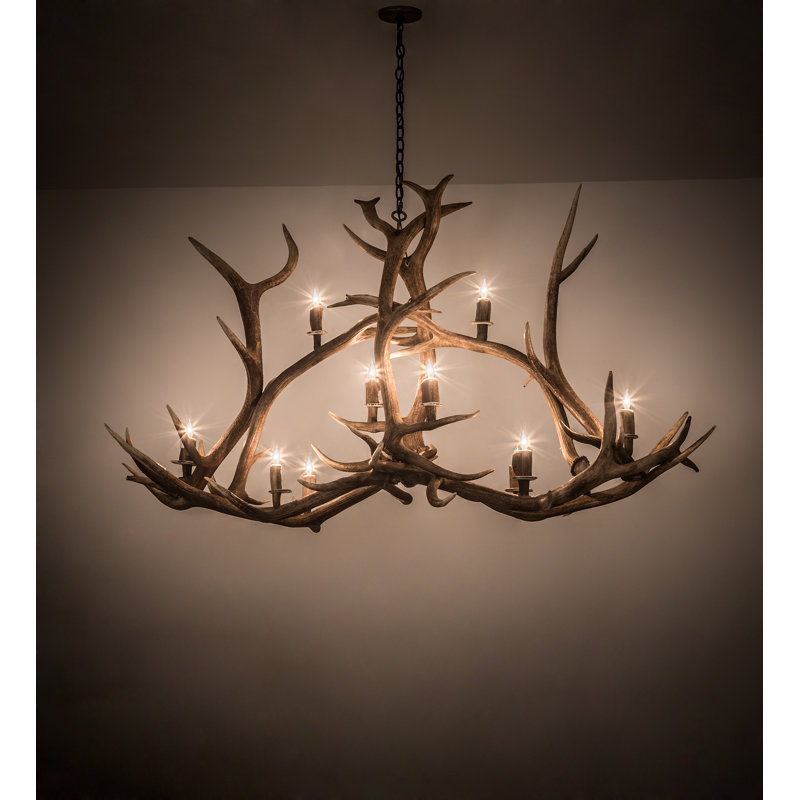 Rustic Copper 10-Light Antler Chandelier with Faux Candlelights