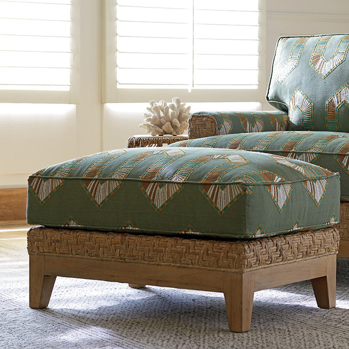 Transitional Knotty Oak Wire-Brushed Green Ottoman