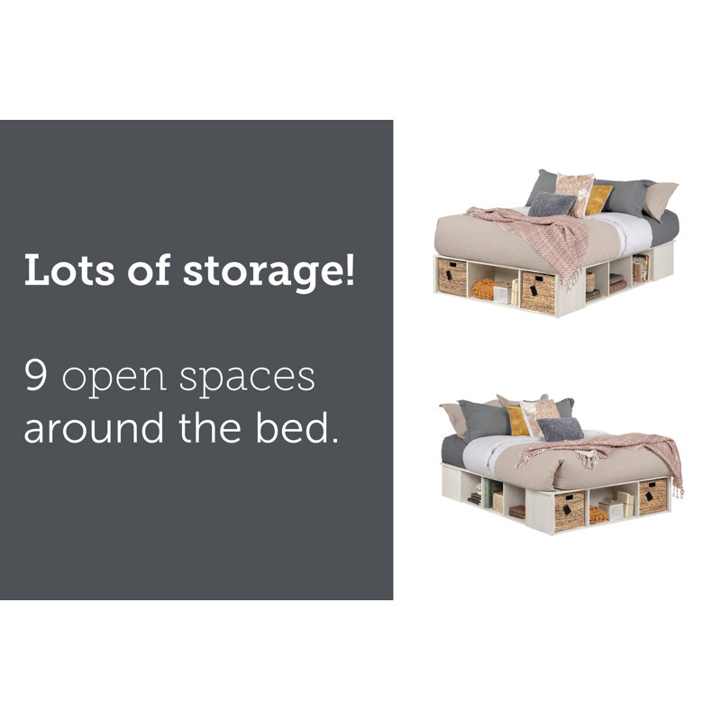 Winter Oak Queen Storage Platform Bed with Wicker Baskets