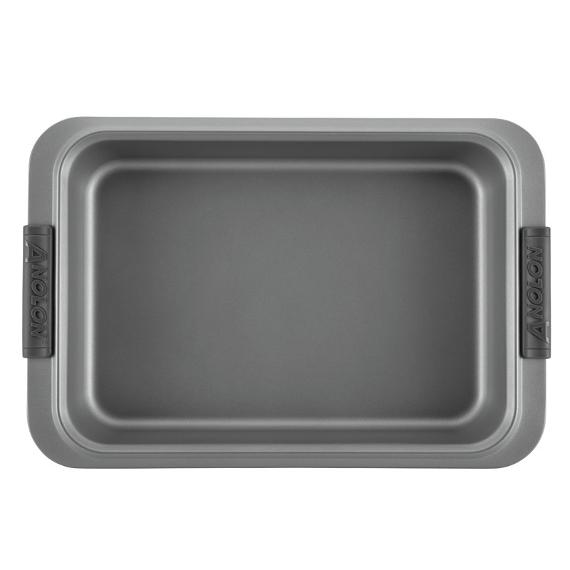 Gray Nonstick Rectangular Cake Pan with Silicone Grips and Lid