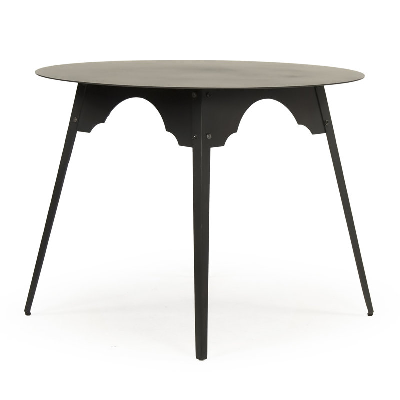 Sheril Antique Black Round Metal End Table with Mirrored Wood Storage