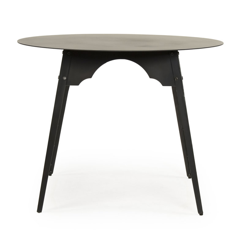 Sheril Antique Black Round Metal End Table with Mirrored Wood Storage