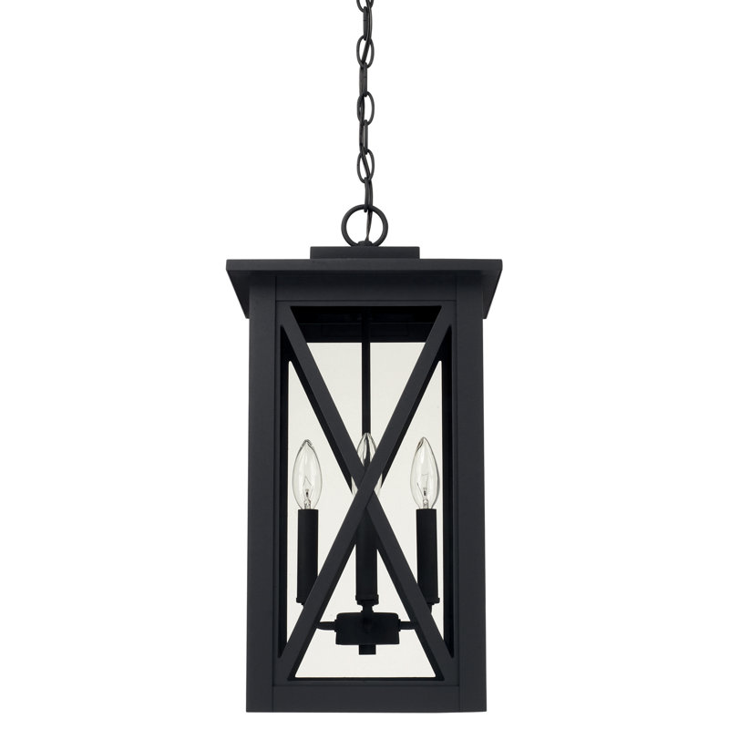 Black Transitional 4-Light Outdoor Hanging Lantern with Clear Glass