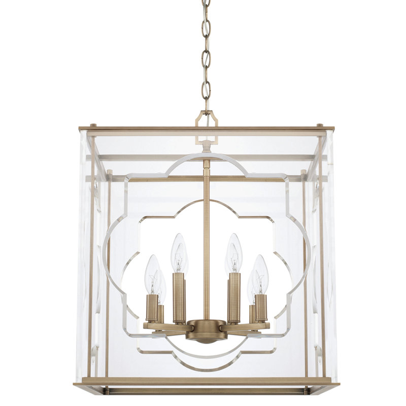 Aged Brass 8-Light Square Glass Chandelier