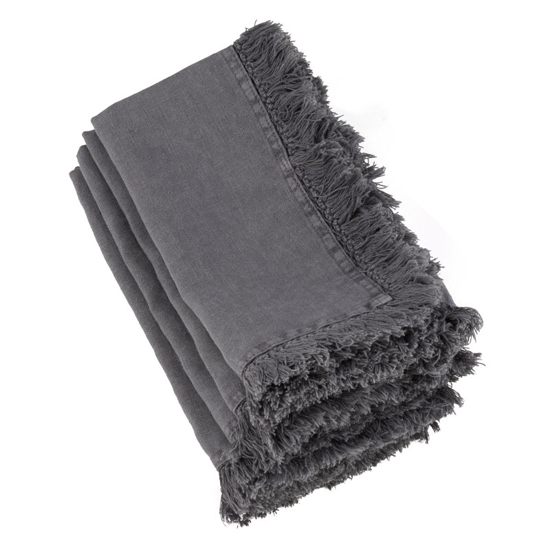 Gray Linen Fringe Edge Napkins Set of 4