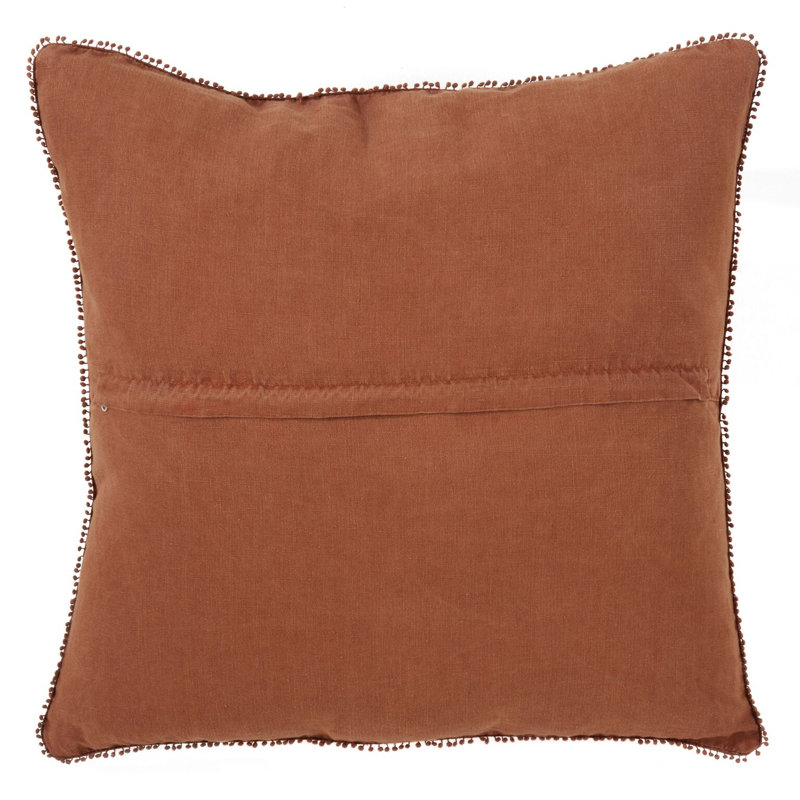 Terracotta Linen Square Throw Pillow with Pom-poms, Set of 2