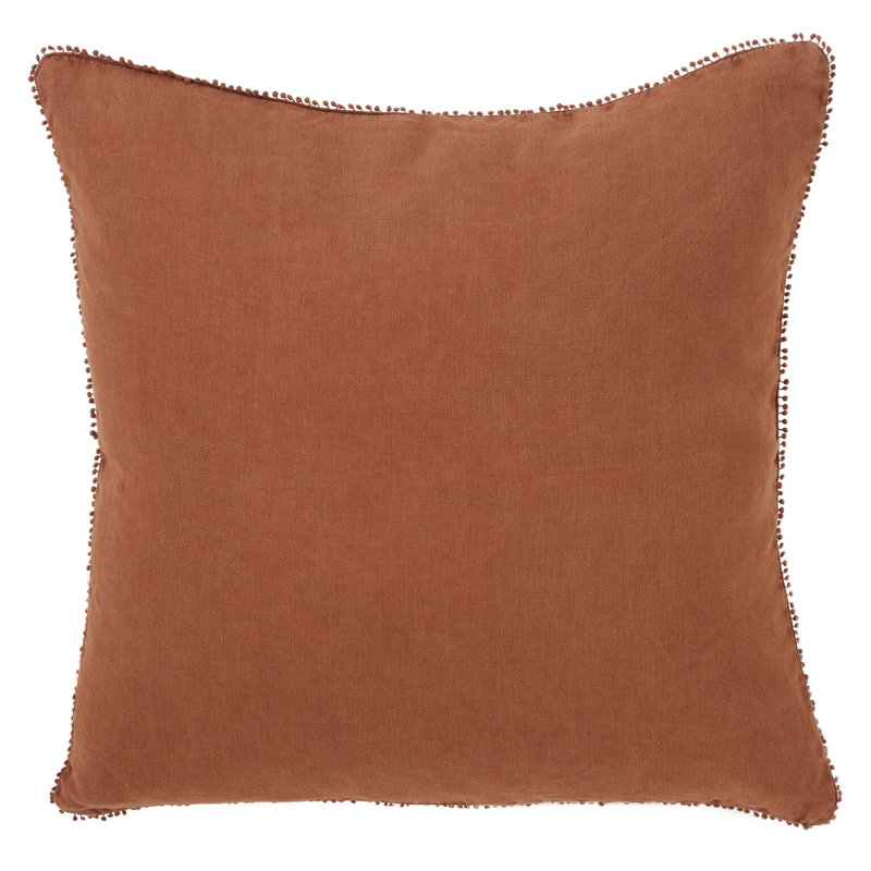 Terracotta Linen Square Throw Pillow with Pom-poms, Set of 2