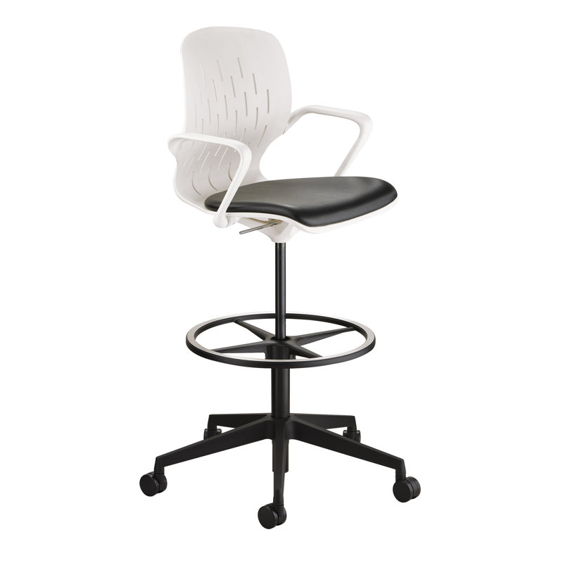 Black and White Vinyl Swivel Office Chair with Footring