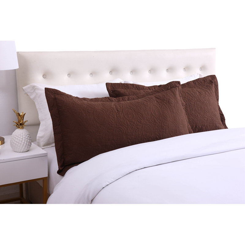 Brown Embroidered Cotton and Polyester Standard Pillow Shams