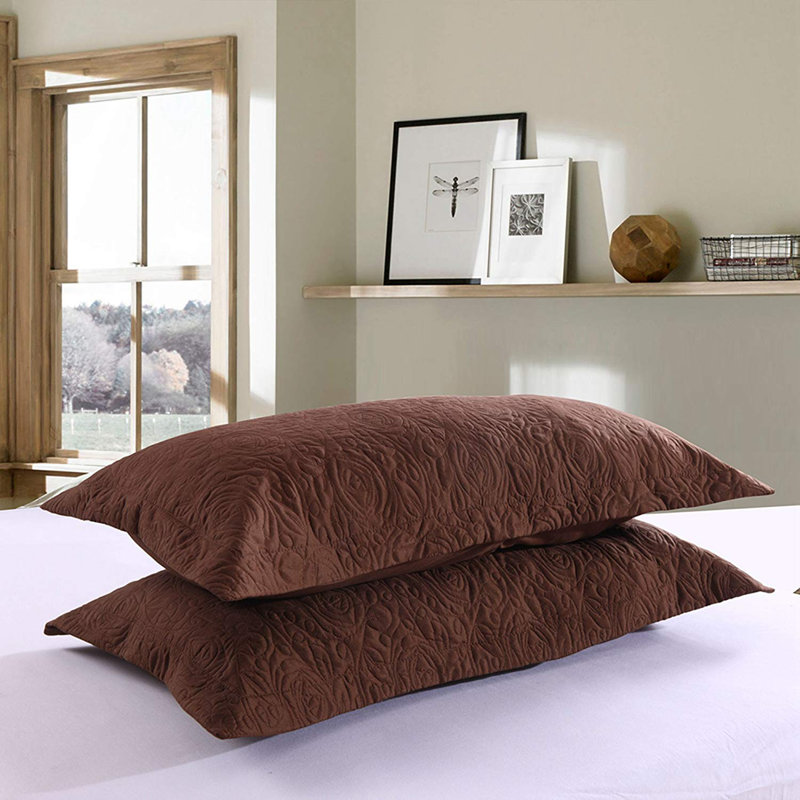 Brown Embroidered Cotton and Polyester Standard Pillow Shams