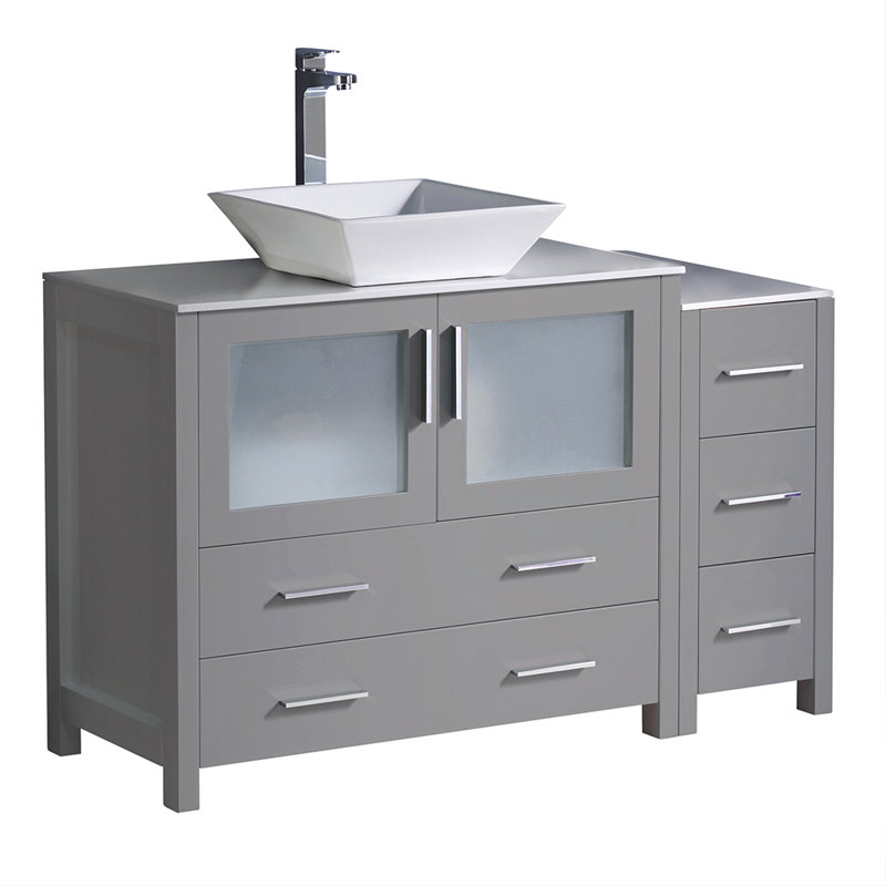 48" Gray Ceramic Top Single Vessel Sink Vanity Set