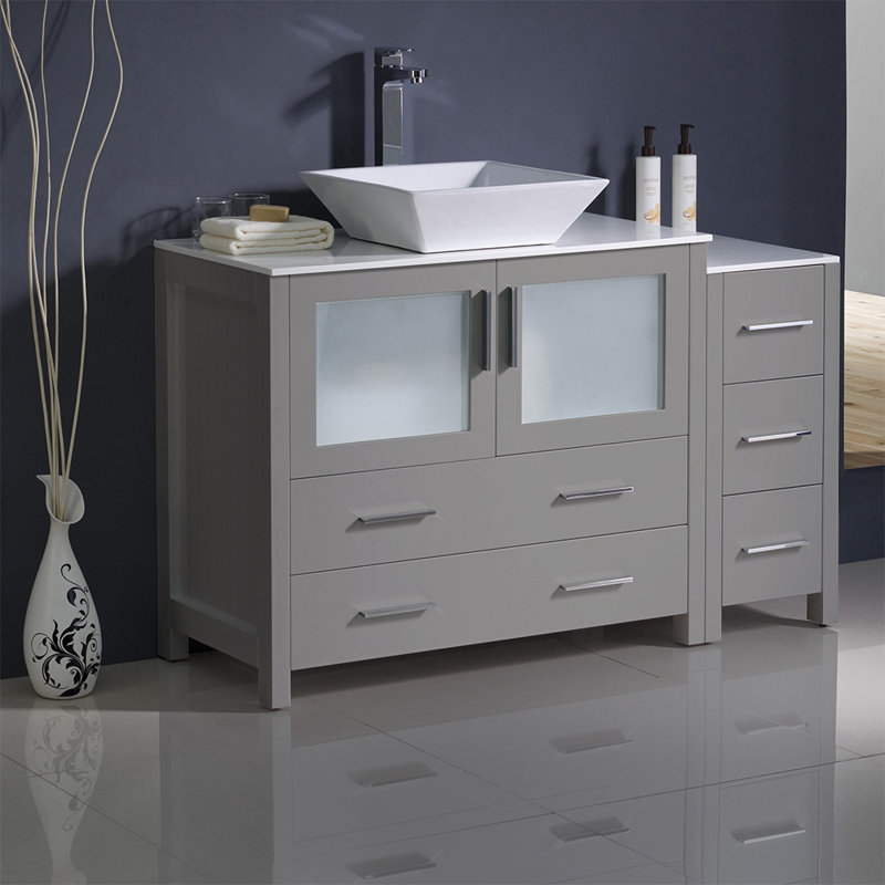 48" Gray Ceramic Top Single Vessel Sink Vanity Set
