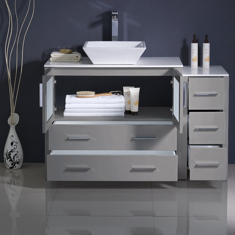 48" Gray Ceramic Top Single Vessel Sink Vanity Set