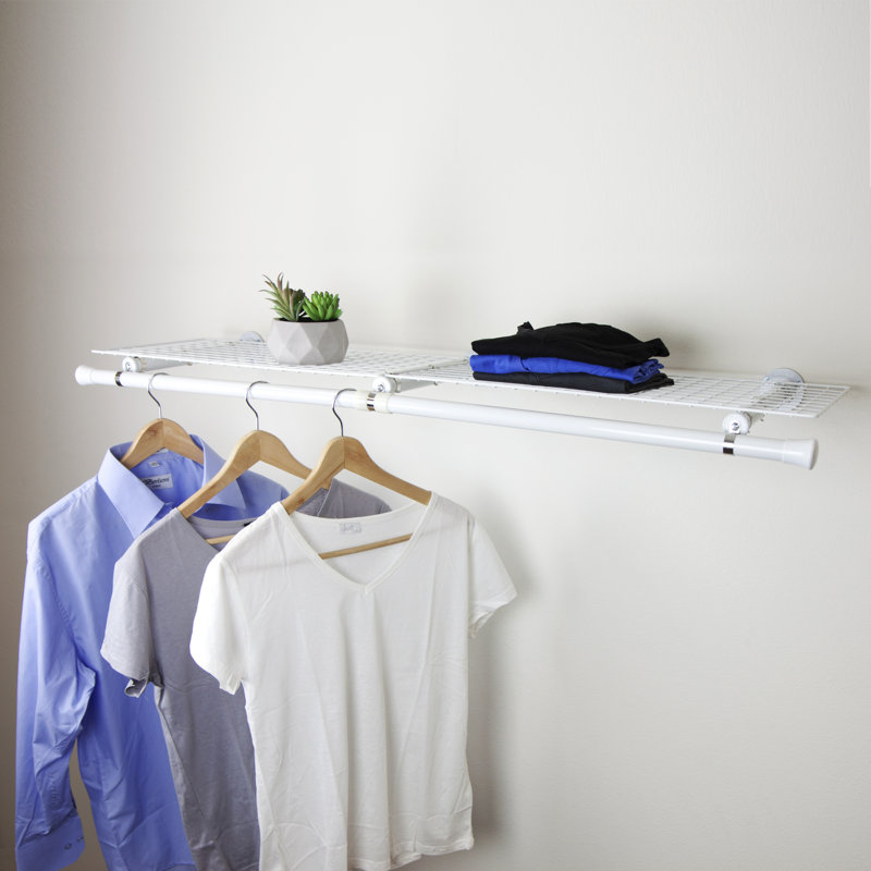 White Industrial Wire Shelf with Hanger Rod