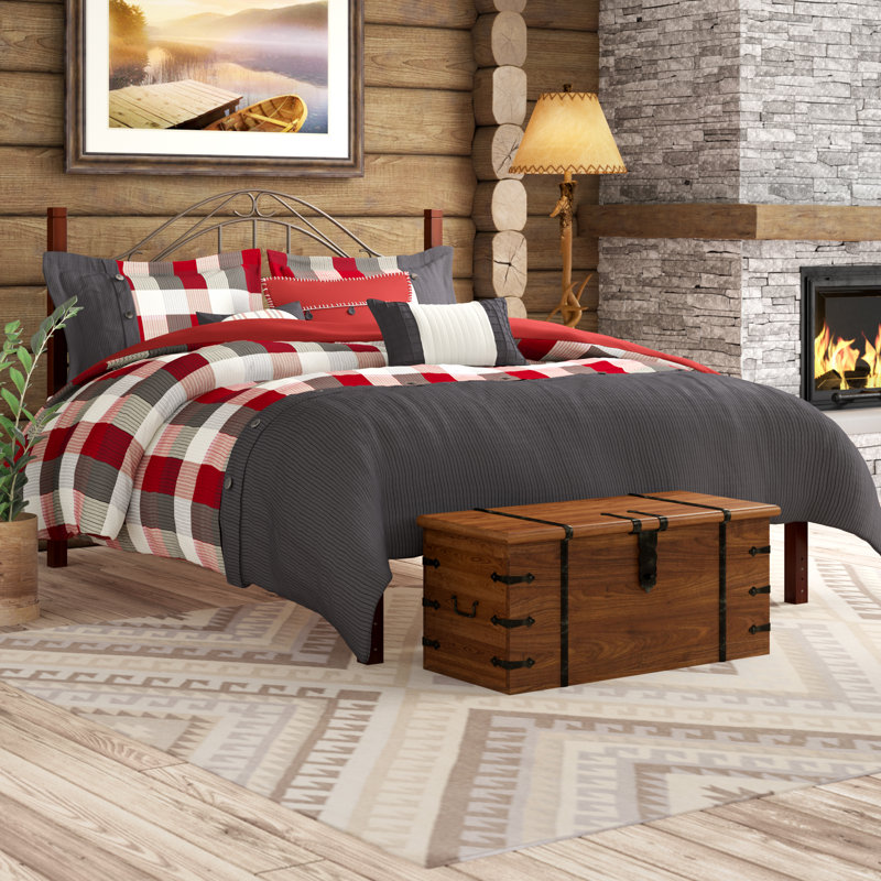 King/California King Neutral Herringbone Plaid Duvet Cover Set