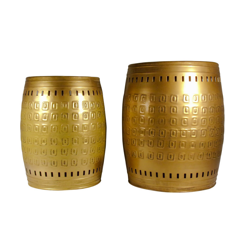 Moroccan-Inspired Brushed Gold Metal Multi-Purpose Stool/Table