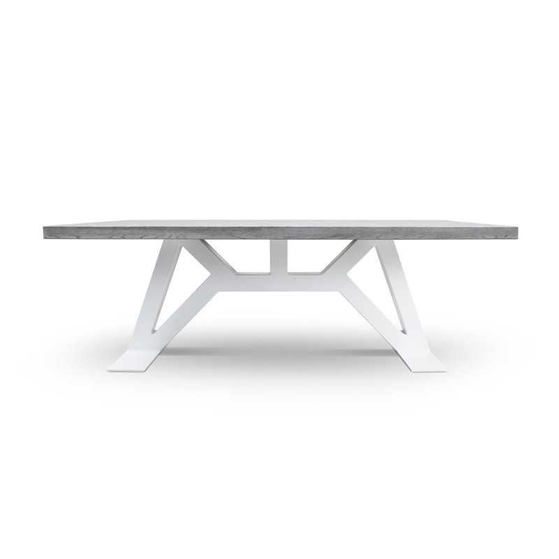 Gray Solid Wood Rectangular Dining Table with White Metal Base