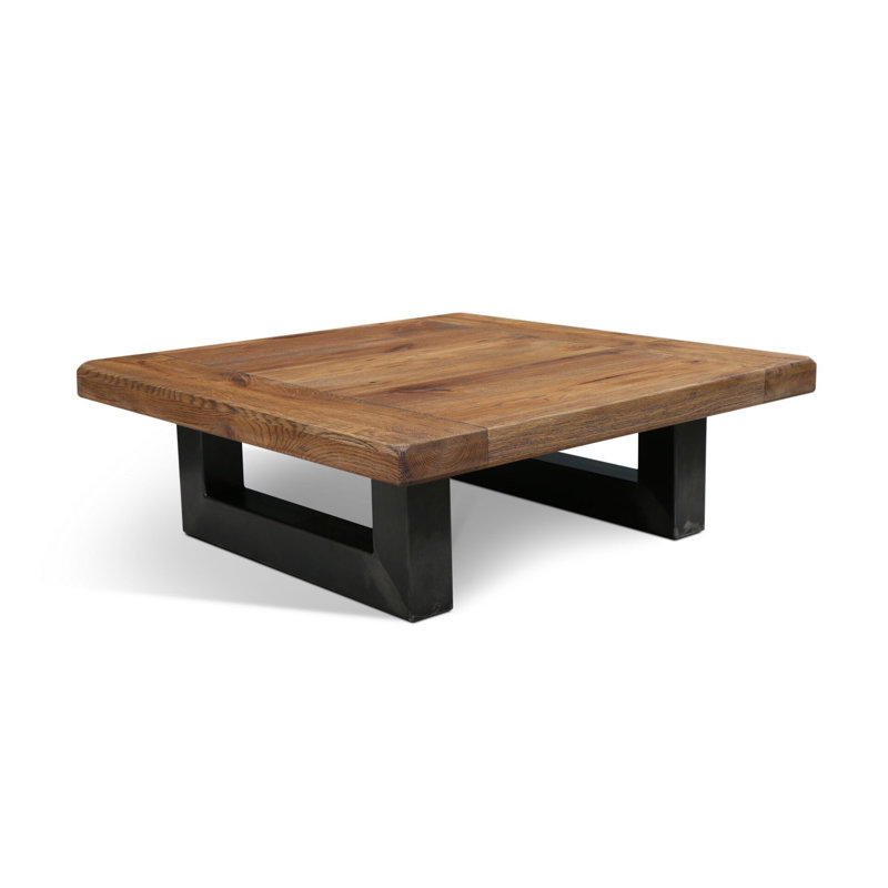 Rugged Oak Solid Wood Square Coffee Table with Sled Base