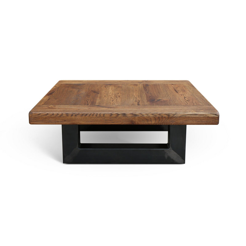 Rugged Oak Solid Wood Square Coffee Table with Sled Base