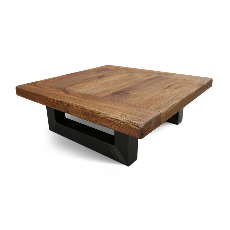 Rugged Oak Solid Wood Square Coffee Table with Sled Base