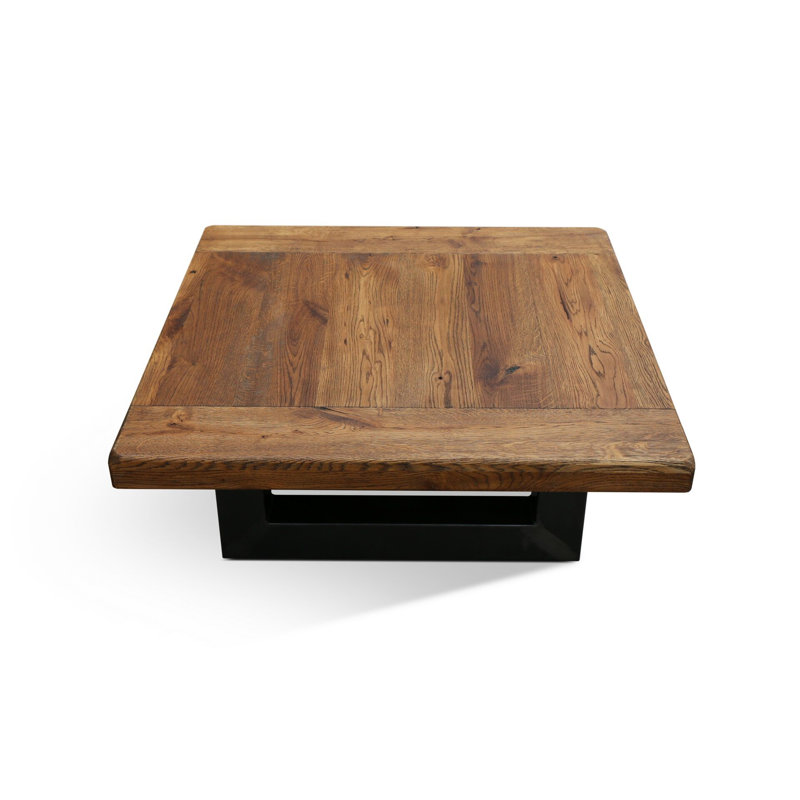 Rugged Oak Solid Wood Square Coffee Table with Sled Base