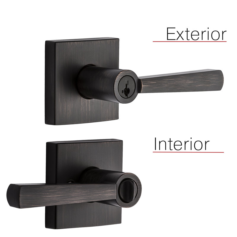 Venetian Bronze Modern Keyed Entry Door Lever with Square Rose
