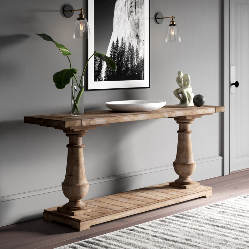 Stony Gray Wash 71'' Salvaged Fir Lumber Console Table with Storage