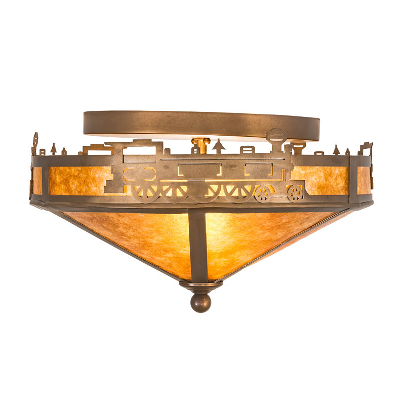 Amber Mica 16'' Geometric Flush Mount in Antique Copper