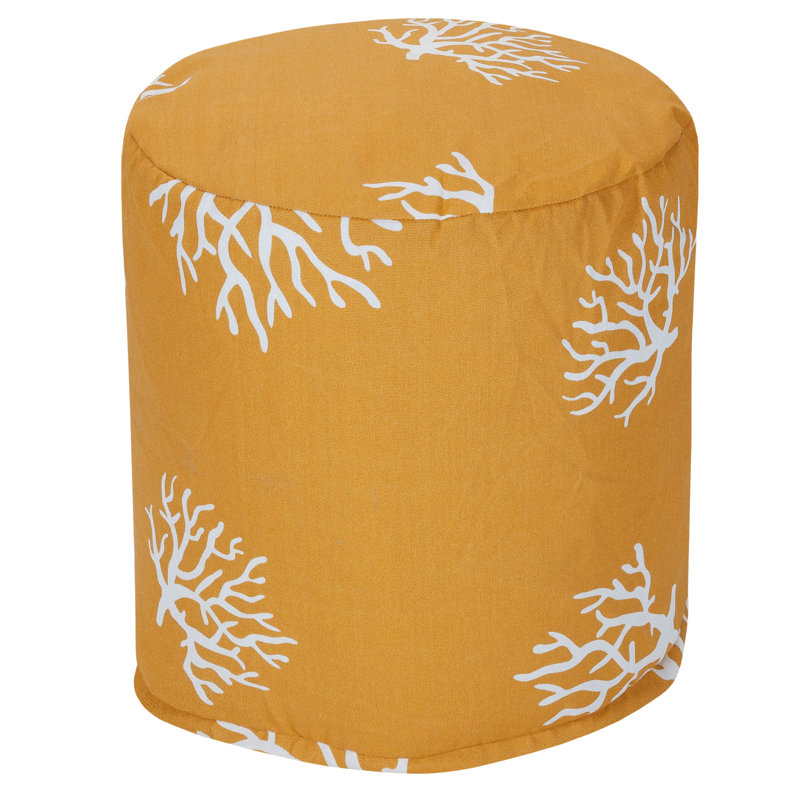 Contemporary Yellow Coral Round Pouf with Eco-Friendly Beads