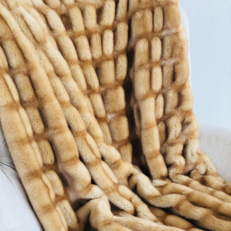Beige Tissavel Mink Faux Fur Reversible Throw Blanket