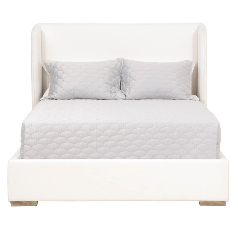 Transitional White Oak King Upholstered Bed with Wingback Headboard