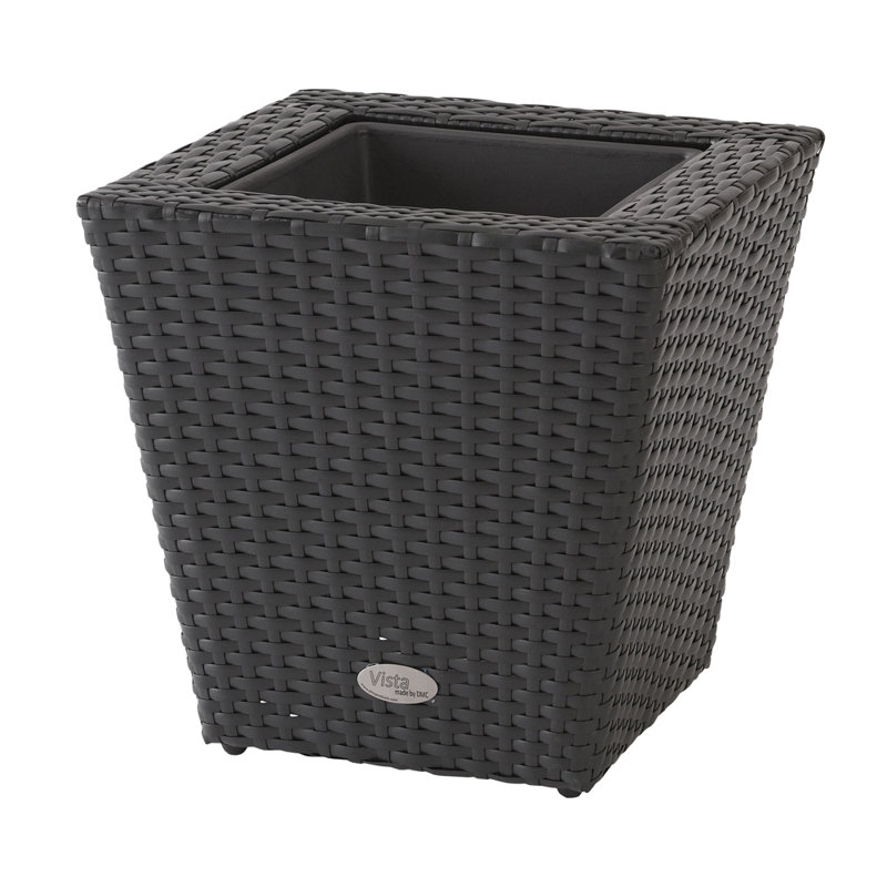 Vista Black Resin Wicker Square Planter, 14-inch