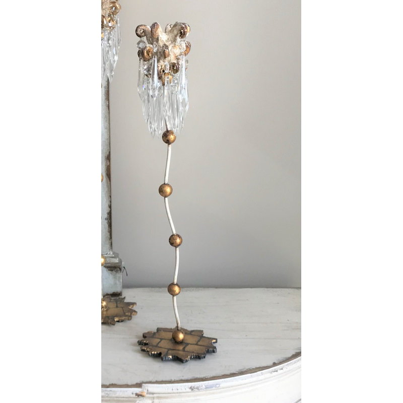 Elegant Venetian Crystal Candlestick with Distressed Gold Finish